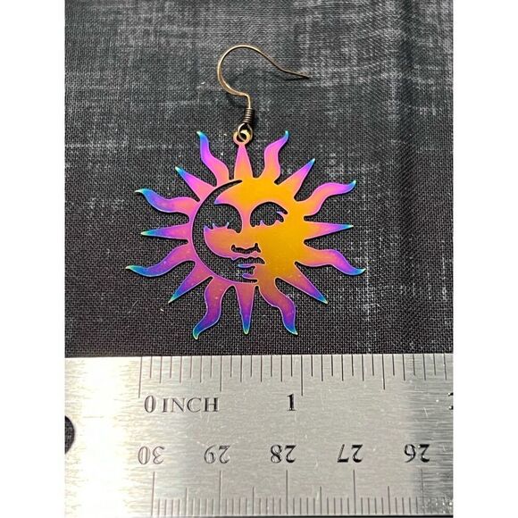 Iridescent Light Weight Sun Brass Colored Fish Hook Stud Earrings - Picture 3 of 3